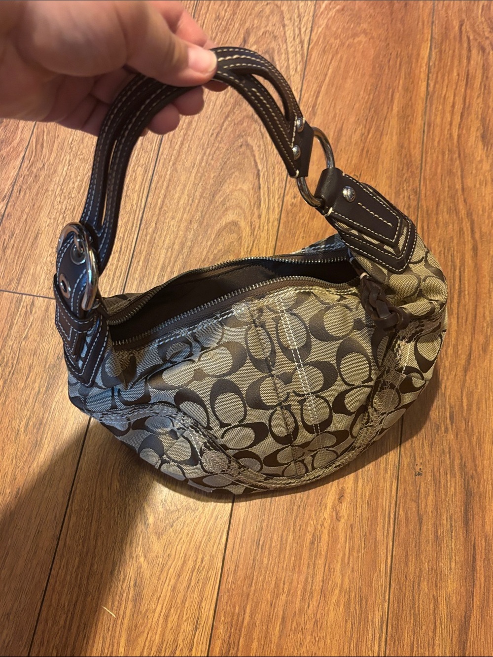 Coach Khaki & Black Signature Canvas Shoulder mini Bag - Picture 9 of 9